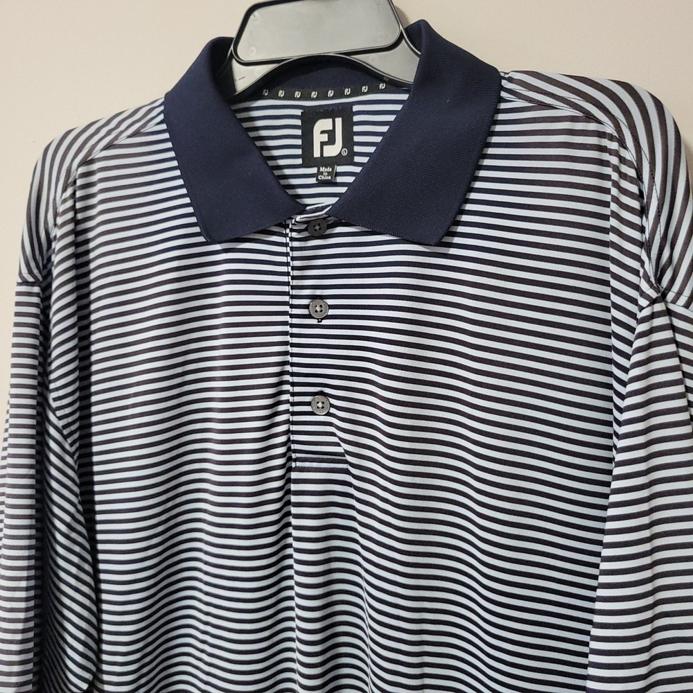 FootJoy Golf Polo Shirt Mens L Blue Striped Thornblade Golf Club Stretch